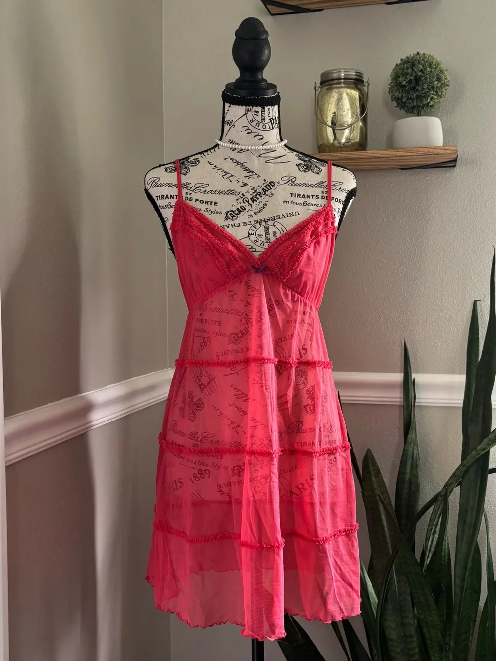 Pink lace slip/lingerie dress with ruffles and bow detail 💖